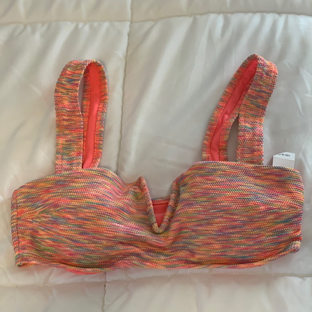 NWT aerie Space Dye Bikini Bandeau Top Swim, Size Small, New, pink and coral